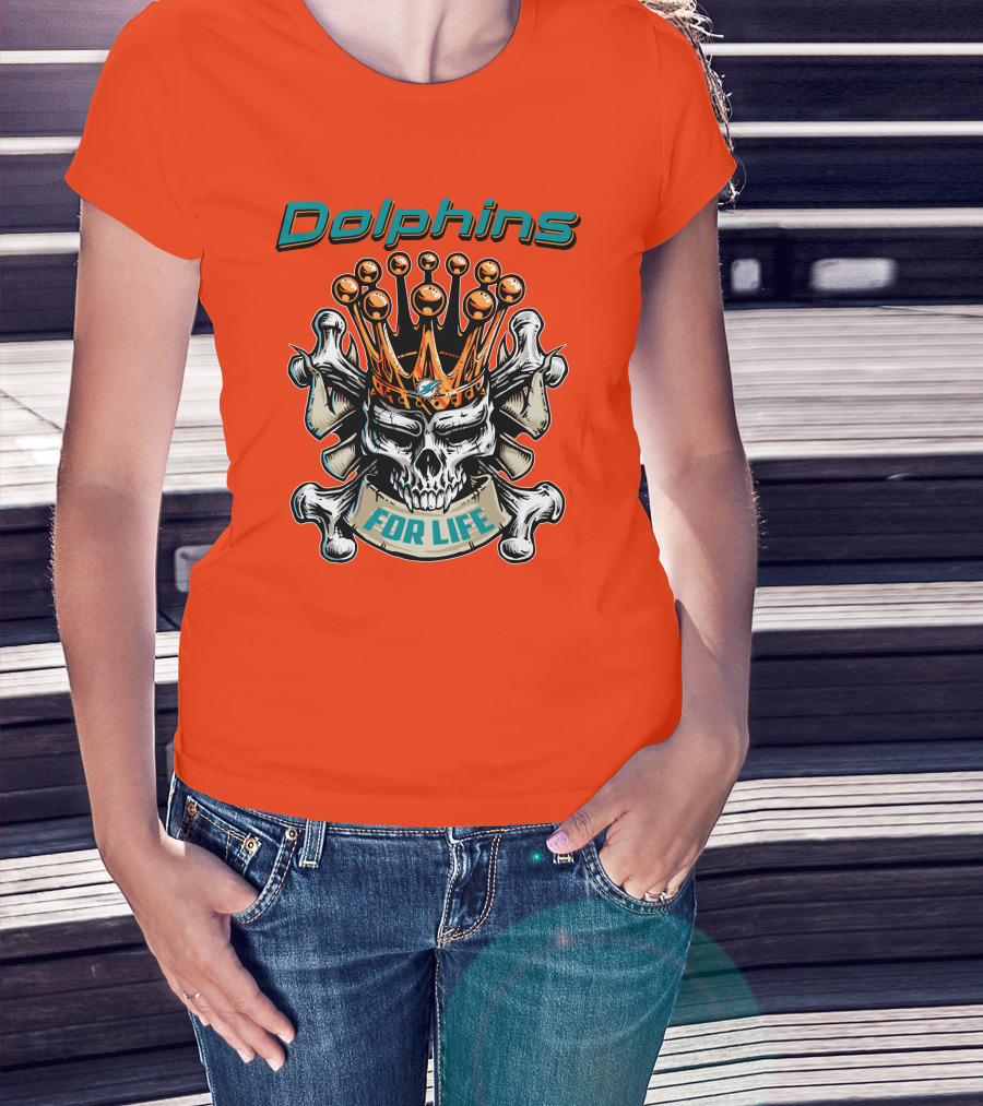 Dolphins Skull King Crown For Life T-Shirt