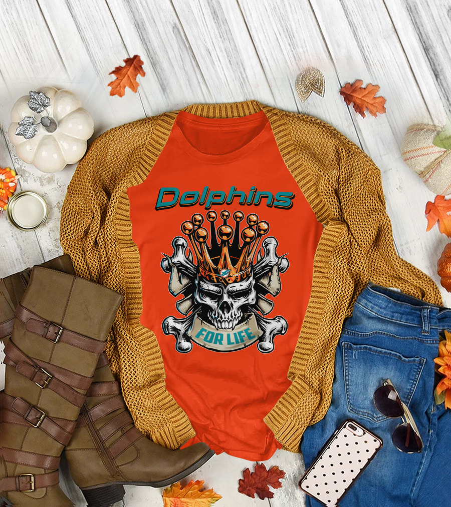 Dolphins Skull King Crown For Life T-Shirt