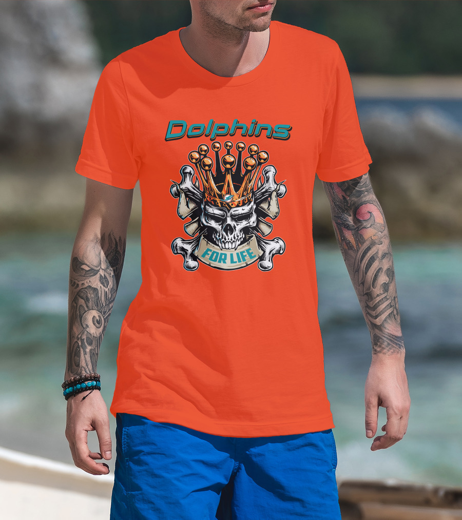 Dolphins Skull King Crown For Life T-Shirt
