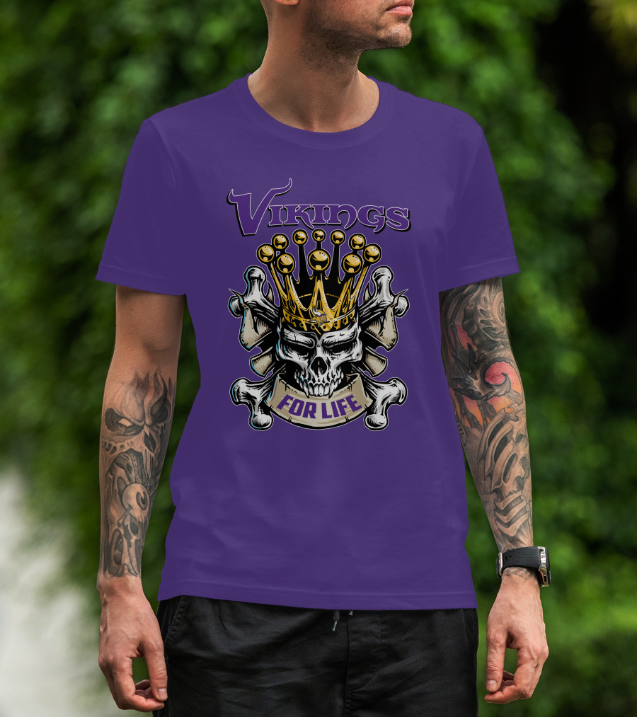 Vikings Skull King Crown For Life Minnesota T-Shirt
