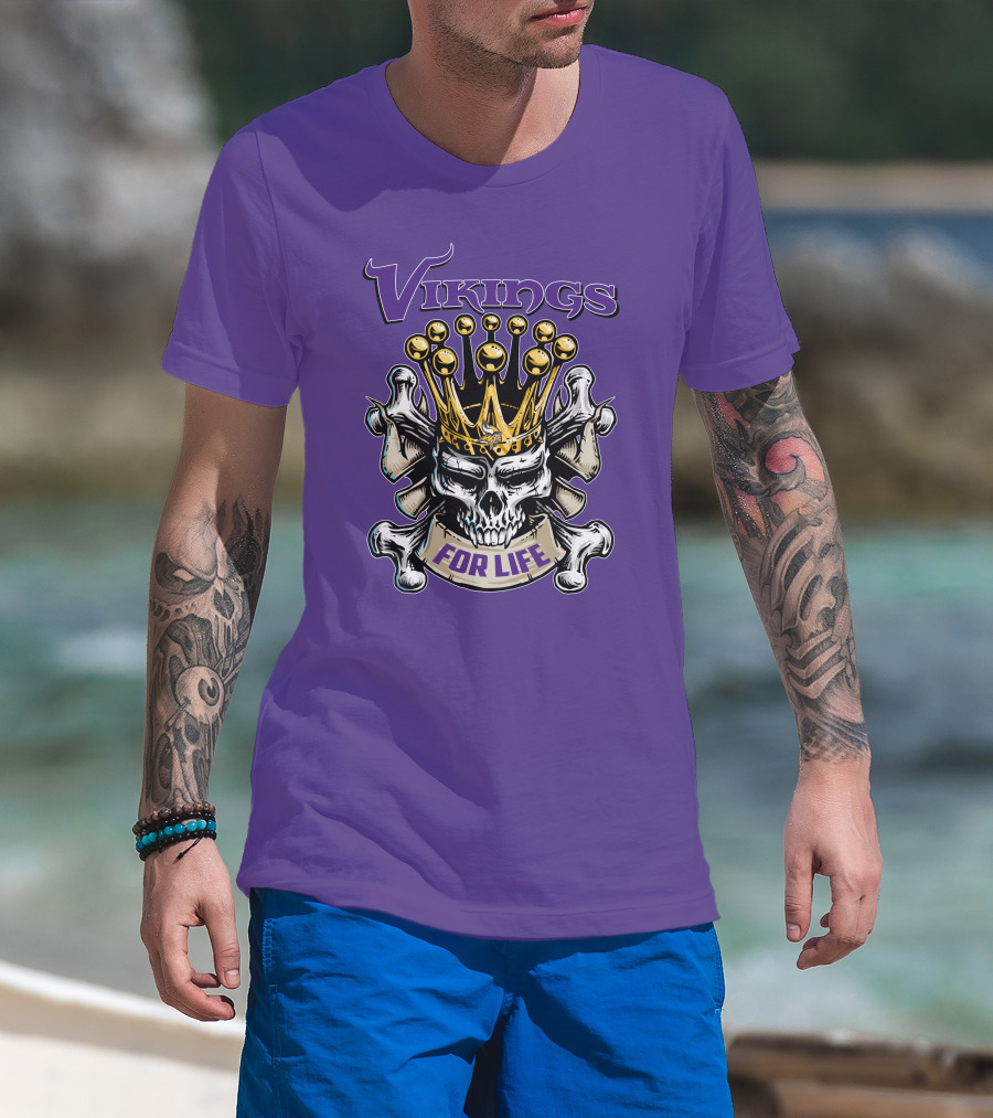 Vikings Skull King Crown For Life Minnesota T-Shirt