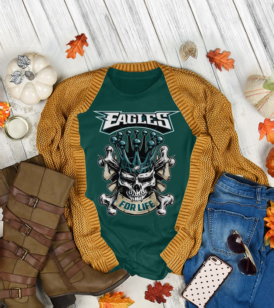 Eagles Skull King For Life Philadelphia Fan Dominion T-Shirt