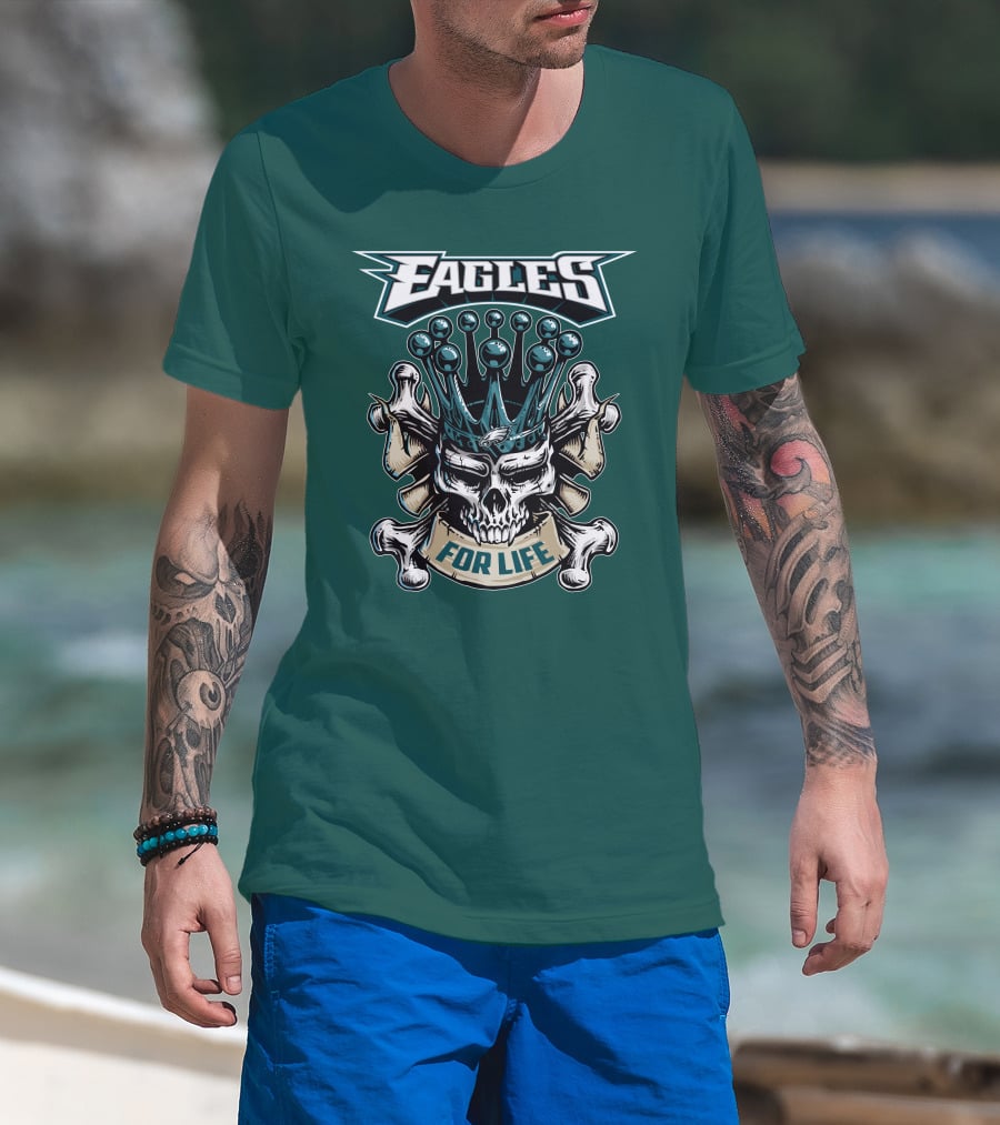 Eagles Skull King For Life Philadelphia Fan Dominion T-Shirt