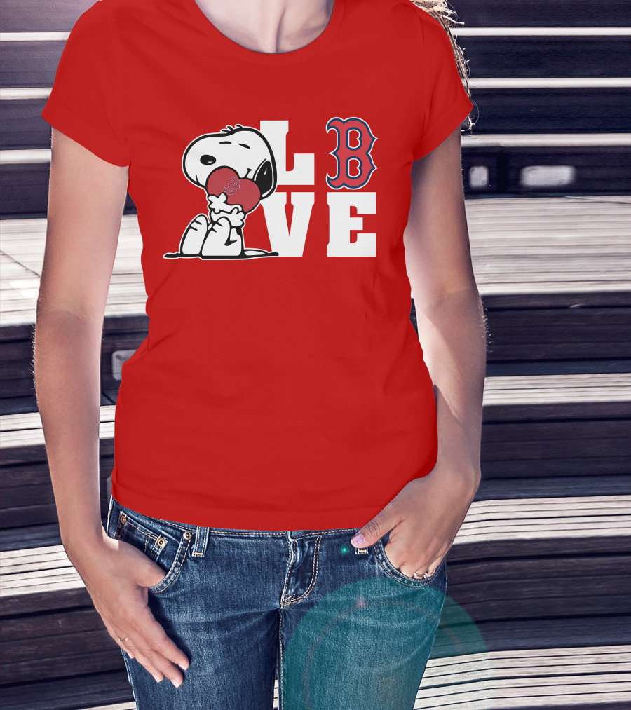 Snoopy Love Boston Red Sox B Logo Peanuts Baseball T-Shirt