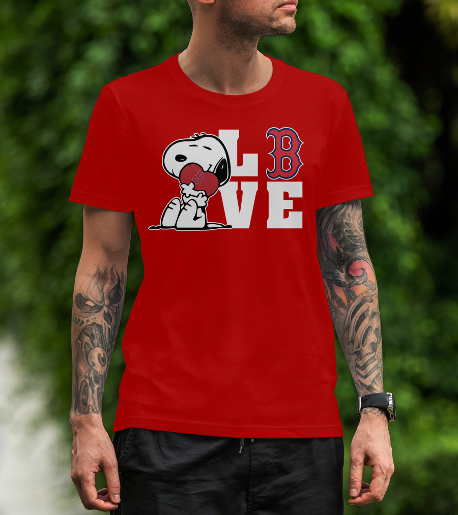 Snoopy Love Boston Red Sox B Logo Peanuts Baseball T-Shirt