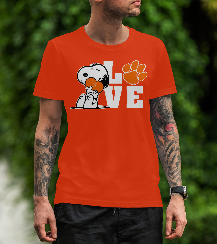 Snoopy Heart Love Clemson Tigers Paw Print T-Shirt