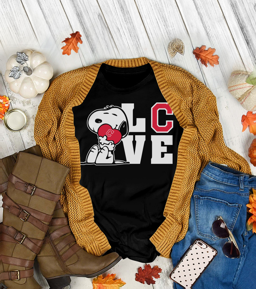 Snoopy Love Cleveland Indians Peanuts Baseball Heart T-Shirt
