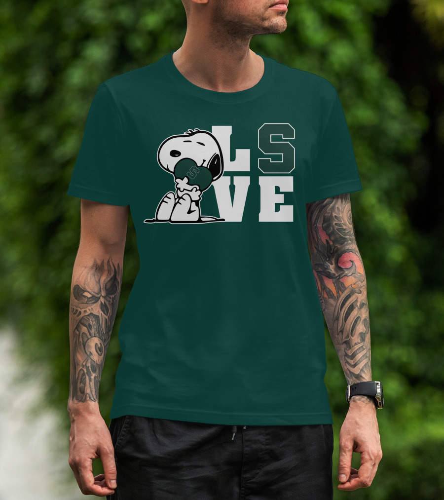 Snoopy Hugging Michigan State Spartans Heart L S V E T-Shirt