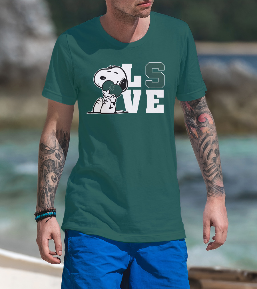 Snoopy Hugging Michigan State Spartans Heart L S V E T-Shirt