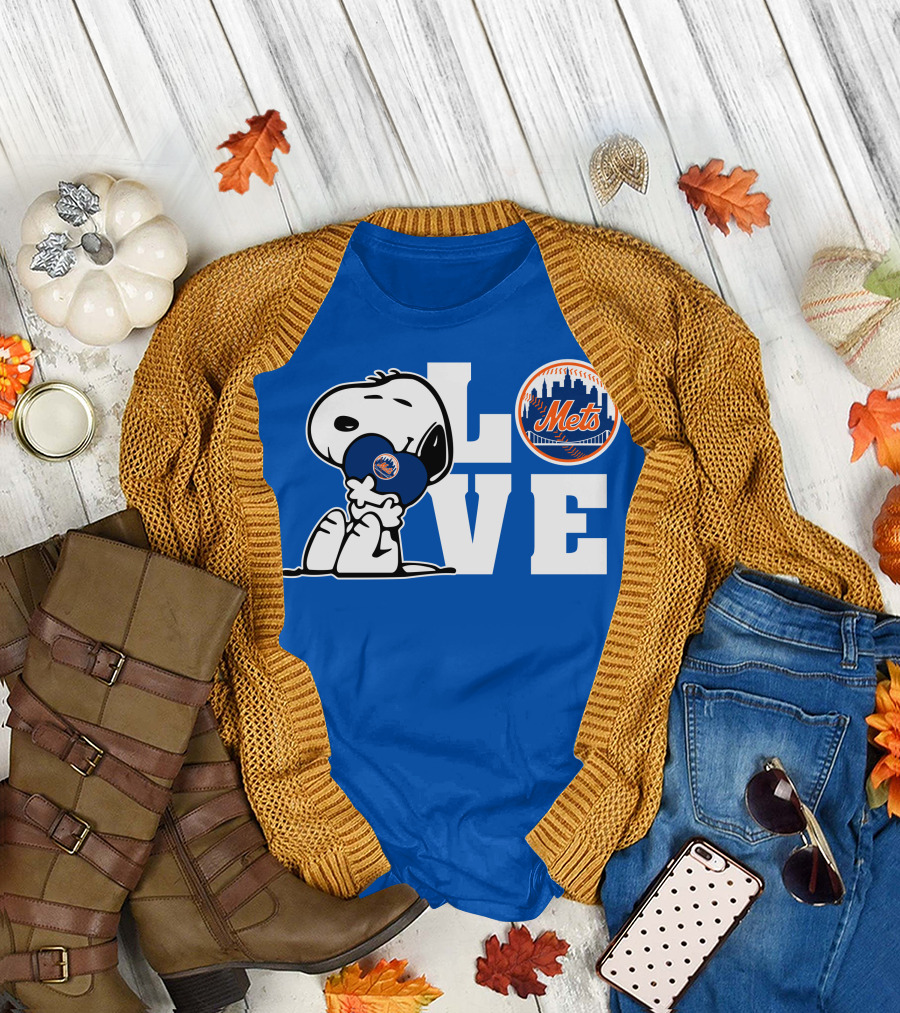 Snoopy Love Mets Baseball New York Peanuts Fan Gear T-Shirt