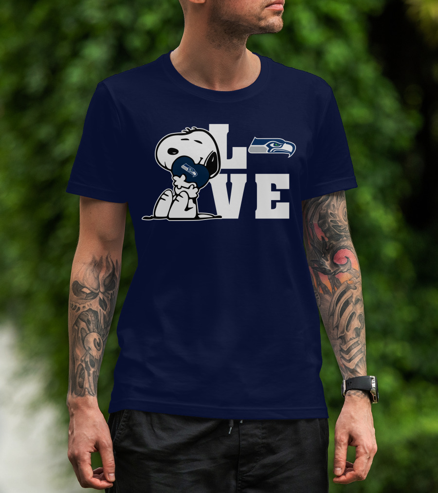 Snoopy Love Seattle Seahawks Heart Hugging Football Fan Peanuts Collaboration T-Shirt
