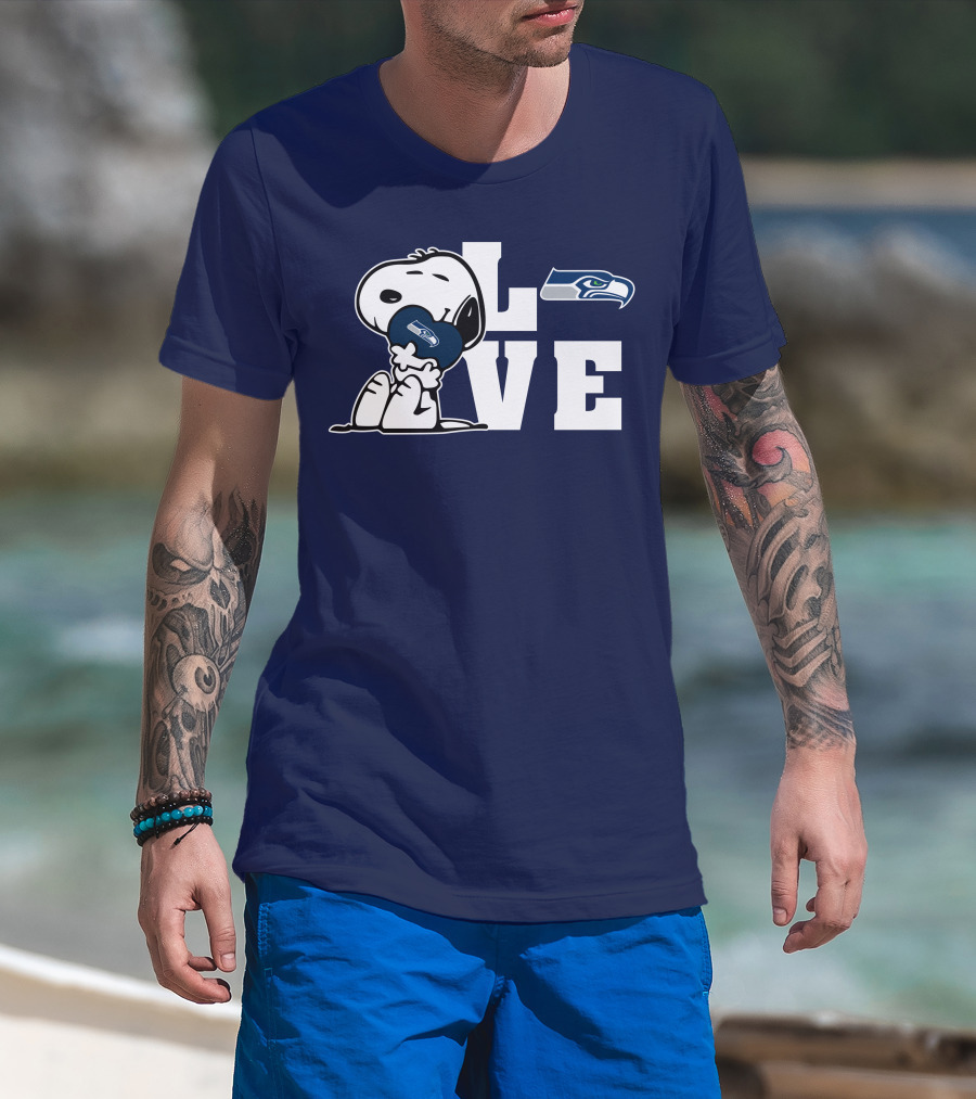 Snoopy Love Seattle Seahawks Heart Hugging Football Fan Peanuts Collaboration T-Shirt