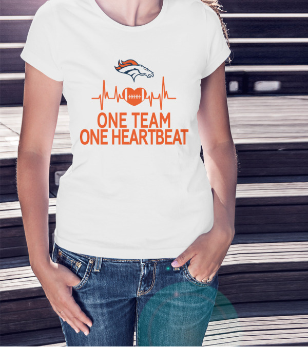 Denver Broncos One Team One Heartbeat Heartbeat Heart Football T-Shirt