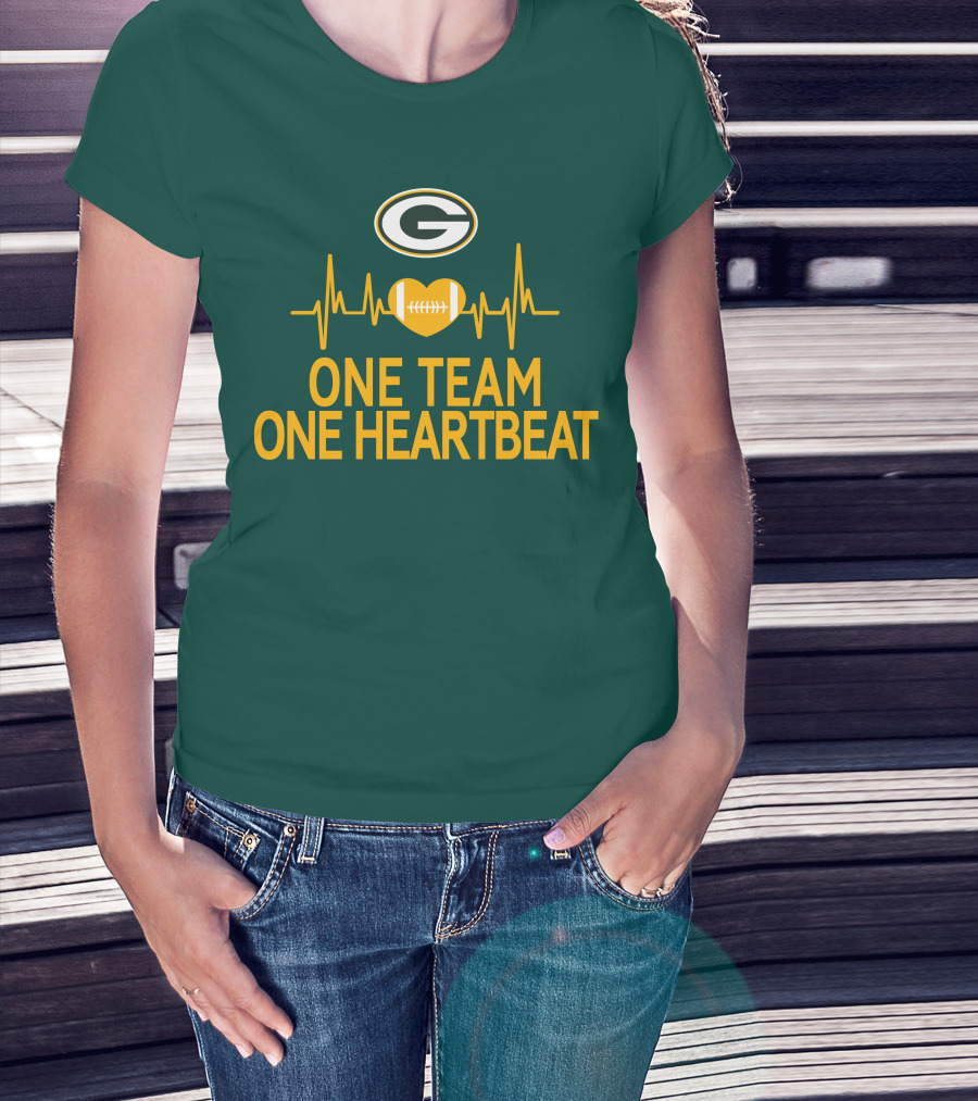 Green Bay Packers Logo Heartbeat Football One Team One Heartbeat T-Shirt