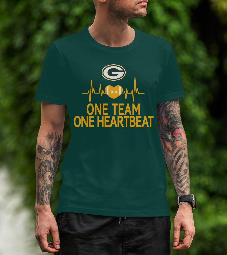 Green Bay Packers Logo Heartbeat Football One Team One Heartbeat T-Shirt