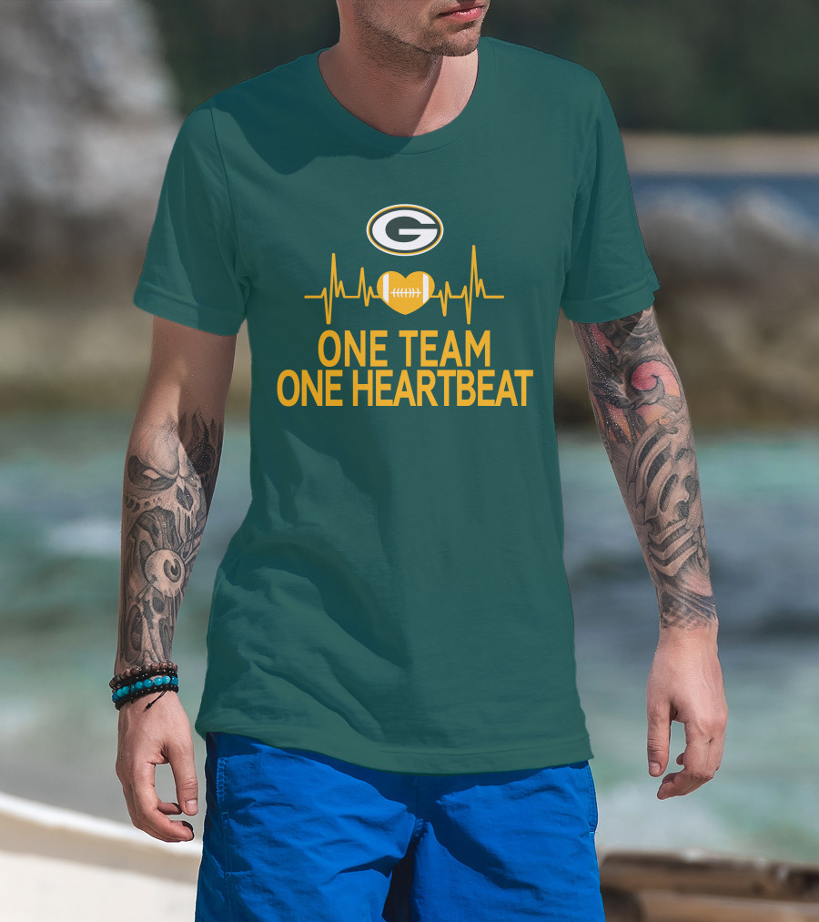 Green Bay Packers Logo Heartbeat Football One Team One Heartbeat T-Shirt