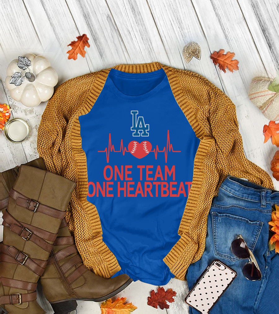 LA Dodgers One Team One Heartbeat Baseball Heartbeat T-Shirt