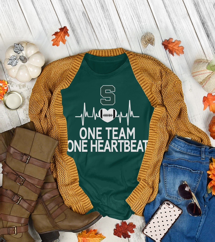 Michigan State Spartans S Logo Football Heartbeat One Team One Heartbeat T-Shirt