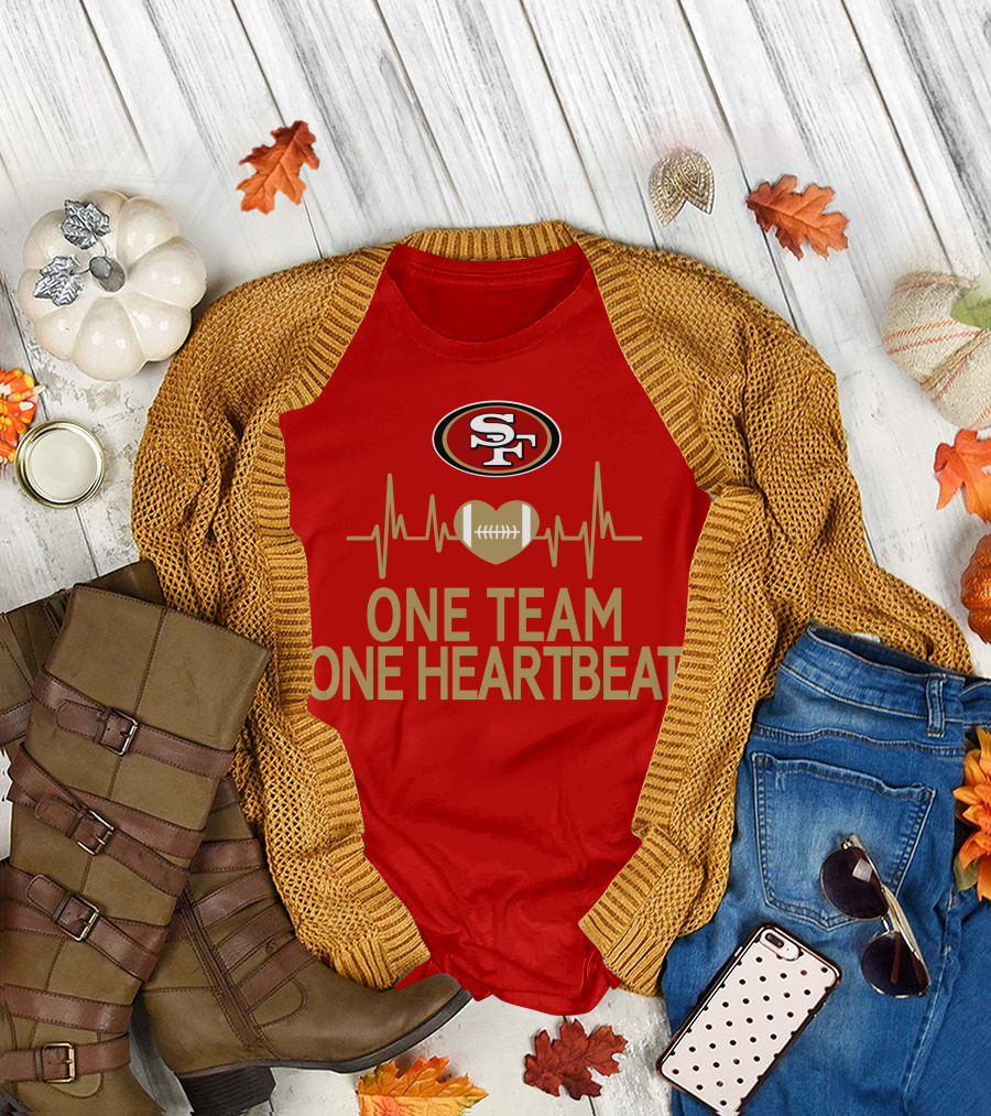 San Francisco 49ers SF Logo Heartbeat Football One Team One Heartbeat T-Shirt