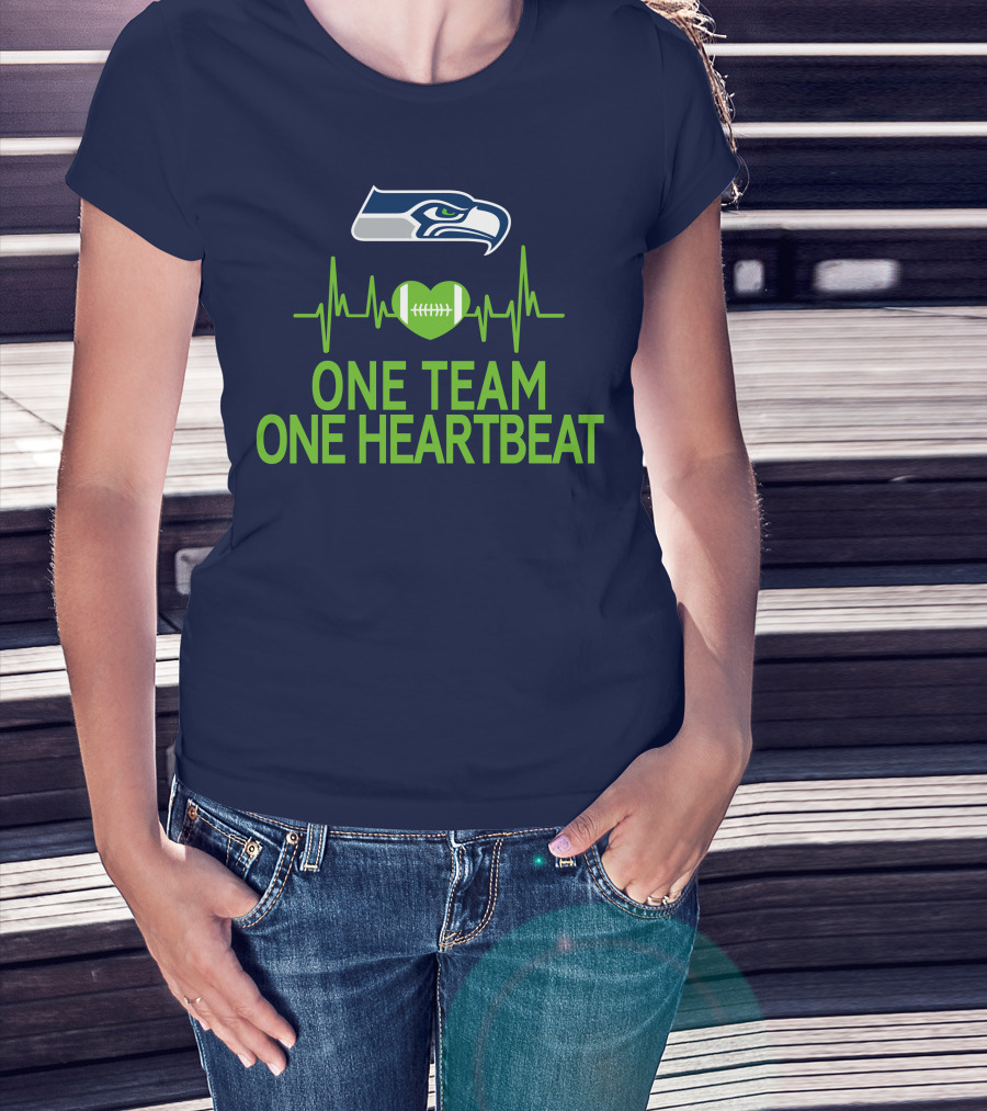 Seattle Seahawks Logo One Team One Heartbeat Football Heartbeat T-Shirt