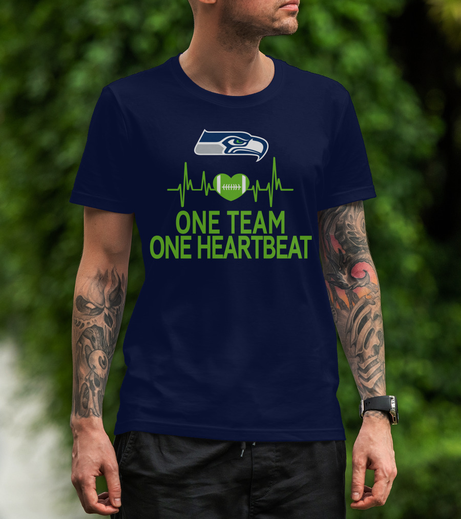 Seattle Seahawks Logo One Team One Heartbeat Football Heartbeat T-Shirt