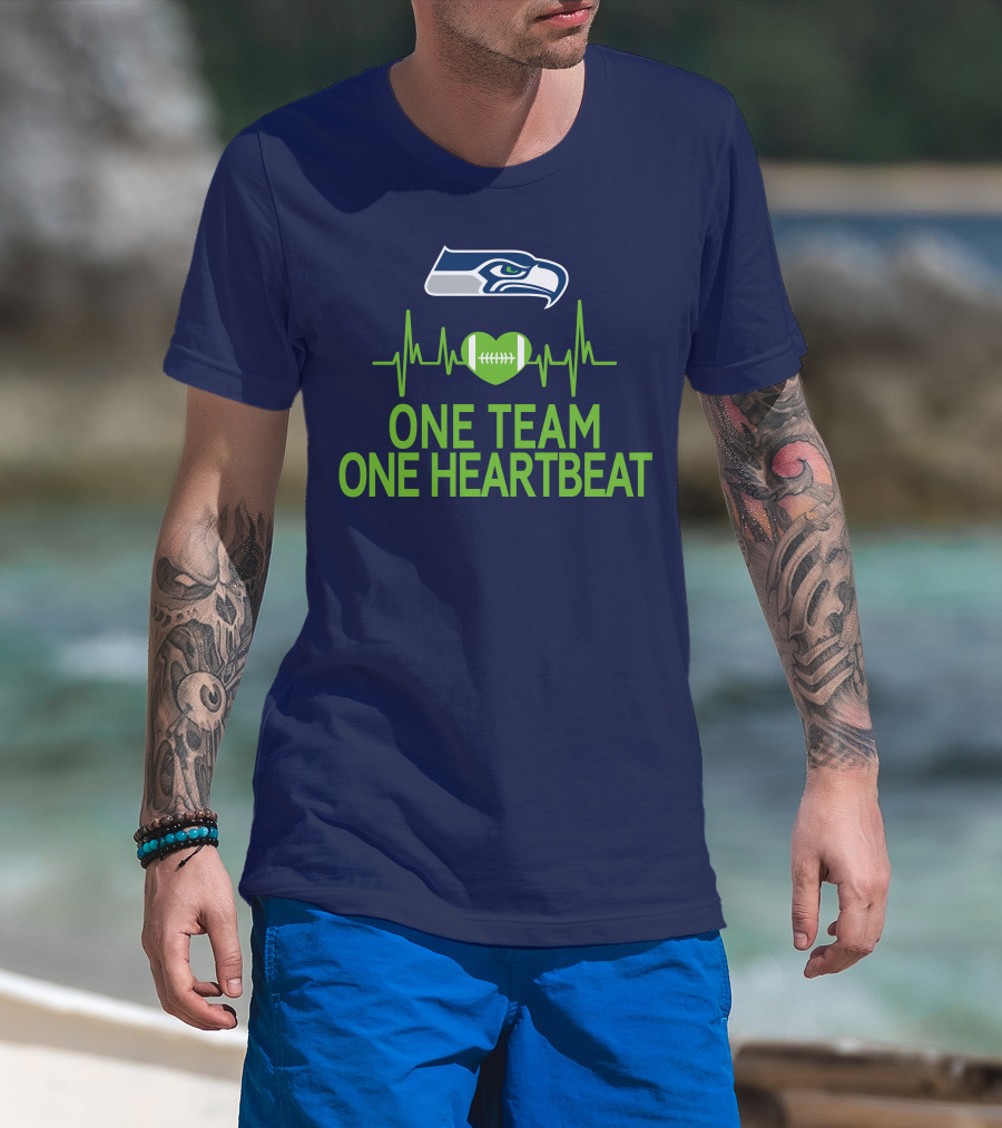 Seattle Seahawks Logo One Team One Heartbeat Football Heartbeat T-Shirt