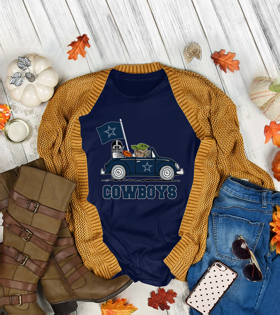 Dallas Cowboys Darth Vader Baby Yoda Driving Star Wars Cowboys Car T-Shirt