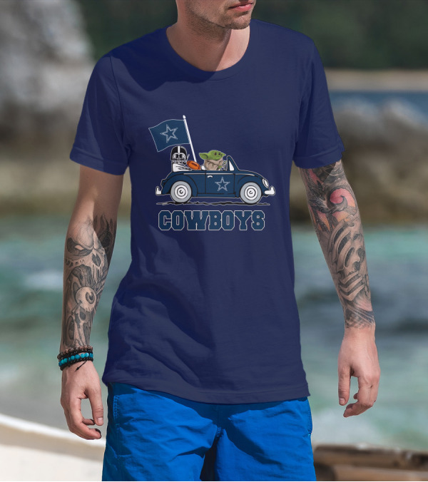 Dallas Cowboys Darth Vader Baby Yoda Driving Star Wars Cowboys Car T-Shirt
