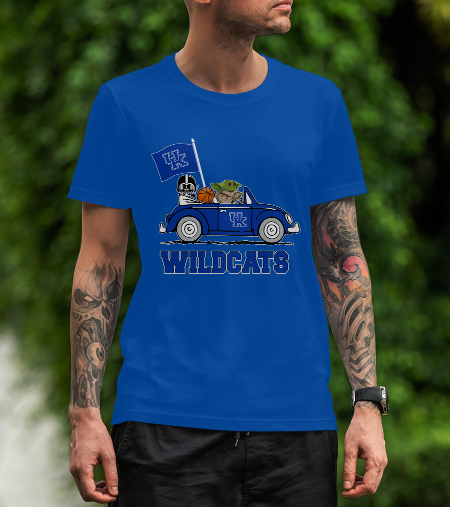 Kentucky Wildcats Darth Vader Baby Yoda Driving UK Flag Basketball Car T-Shirt