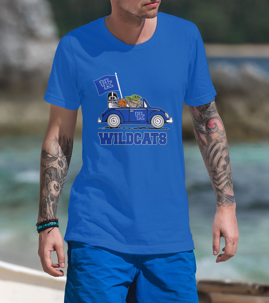 Kentucky Wildcats Darth Vader Baby Yoda Driving UK Flag Basketball Car T-Shirt