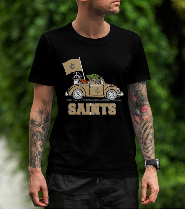 New Orleans Saints Darth Vader Baby Yoda Car Star Wars Driving T-Shirt
