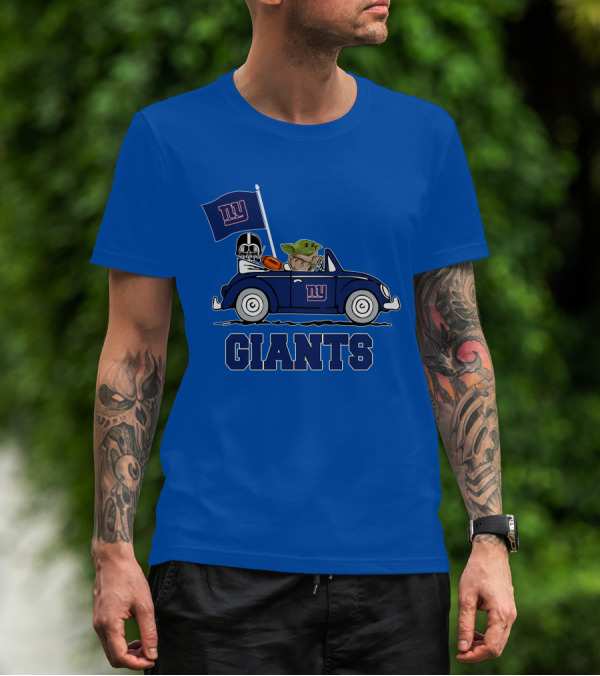 New York Giants Darth Vader Baby Yoda NY Giants Flag Car Star Wars T-Shirt