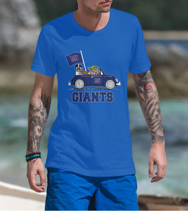 New York Giants Darth Vader Baby Yoda NY Giants Flag Car Star Wars T-Shirt