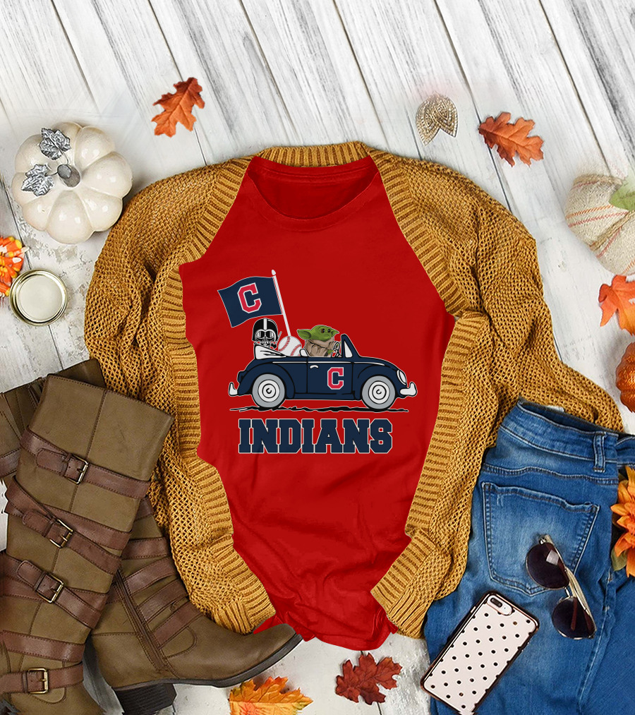 Cleveland Indians Baby Yoda Darth Vader Car Star Wars T-Shirt