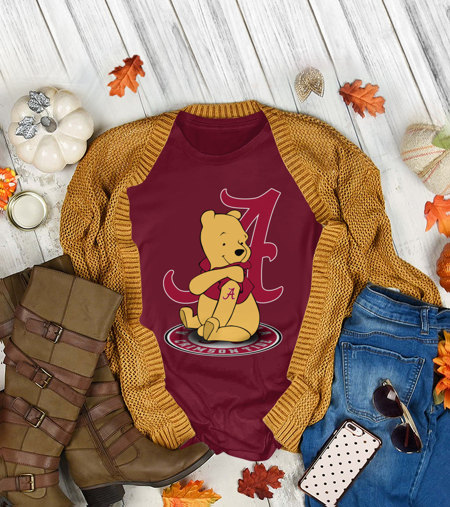 Alabama Crimson Tide Pooh Bear Sitting with Crimson T-Shirt