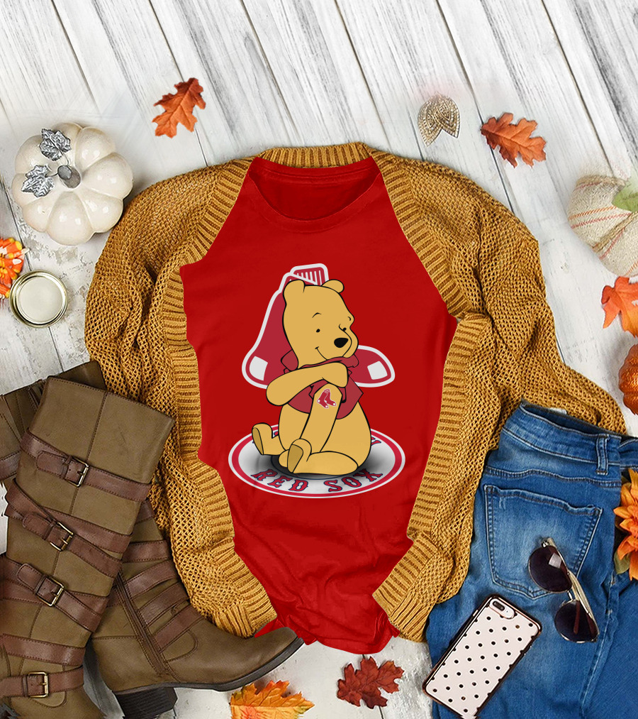 Boston Red Sox Winnie the Pooh Hugging Baseball T-Shirt