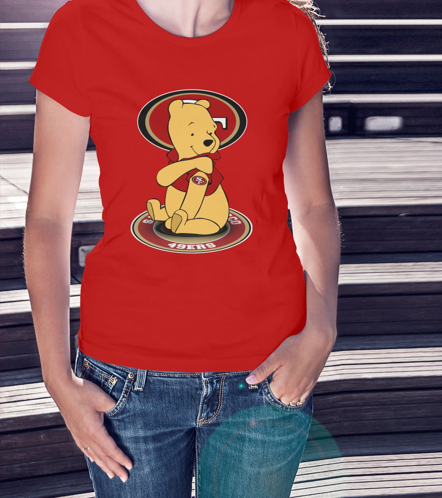 San Francisco 49ers Winnie The Pooh Logo Sitting With SF Patch T-Shirt