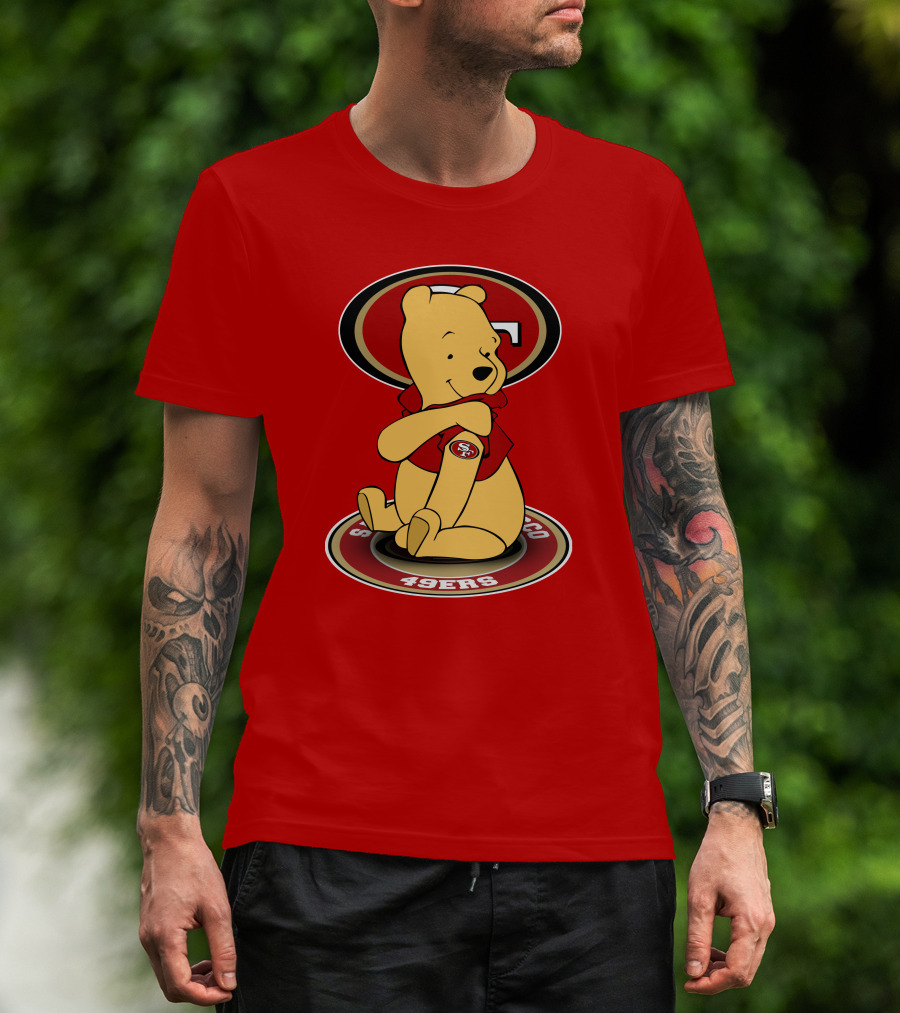 San Francisco 49ers Winnie The Pooh Logo Sitting With SF Patch T-Shirt