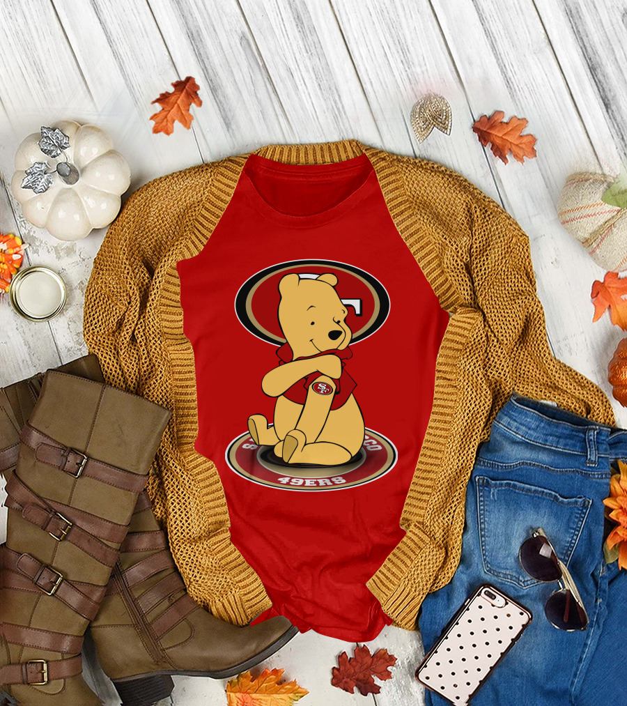 San Francisco 49ers Winnie the Pooh Logo Sitting with SF Patch T-Shirt