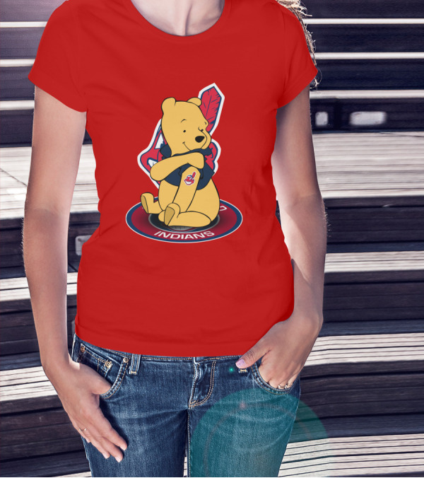 Winnie The Pooh Cleveland Indians Baseball Team Crossover T-Shirt