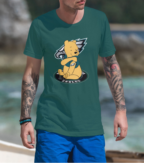 Philadelphia Eagles Winnie The Pooh Sitting In Front Of Team T-Shirt