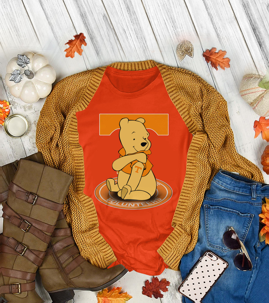 Tennessee Volunteers Winnie the Pooh Sitting with Orange T-Shirt and Big T T-Shirt