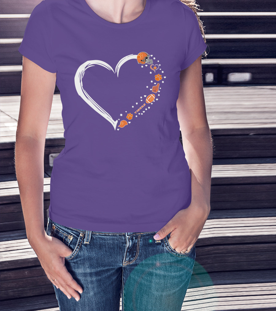 Clemson Tigers Heart Helmet Paws Football Fan Love T-Shirt