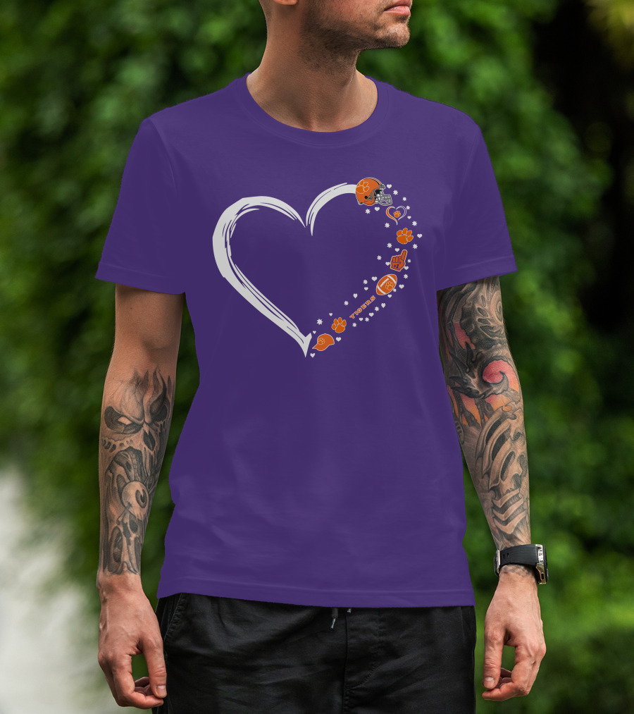 Clemson Tigers Heart Helmet Paws Football Fan Love T-Shirt