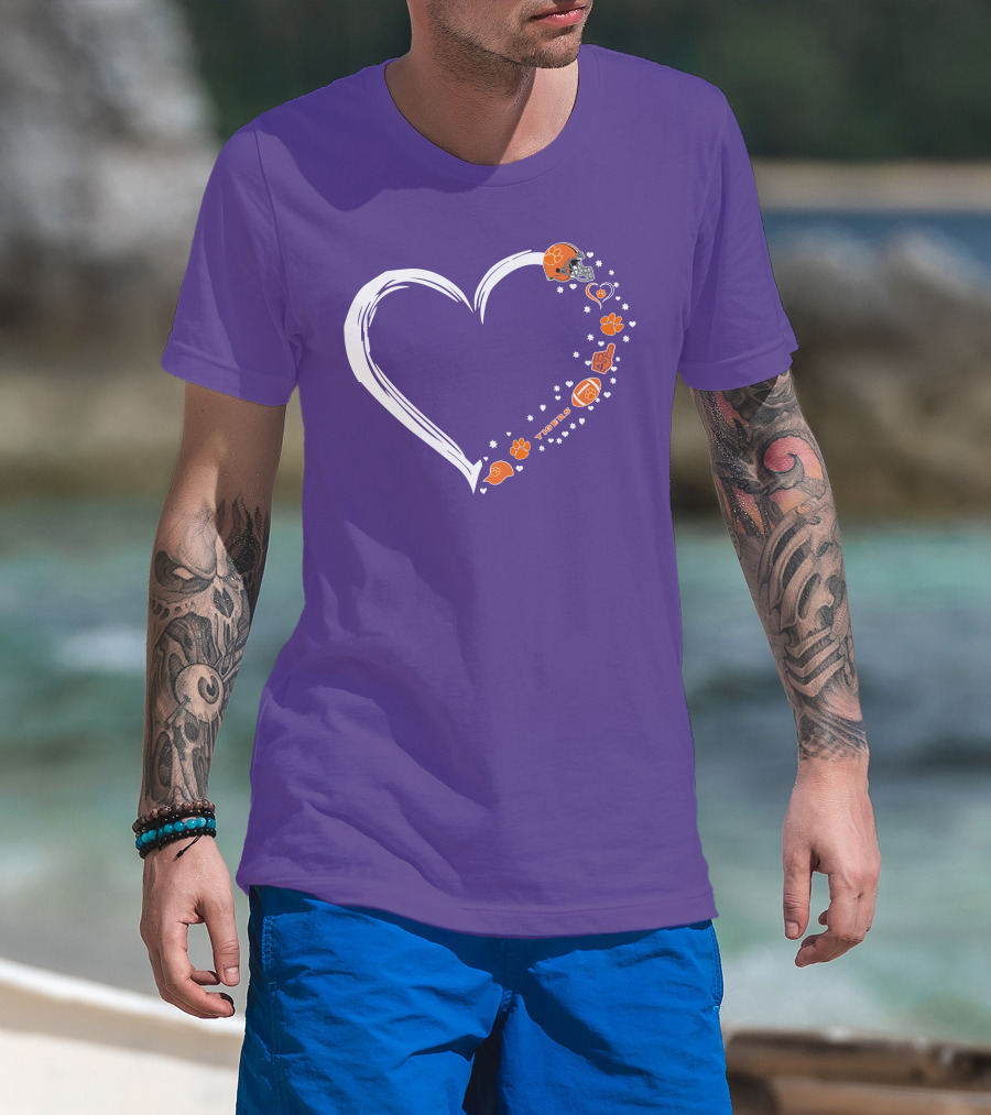 Clemson Tigers Heart Helmet Paws Football Fan Love T-Shirt