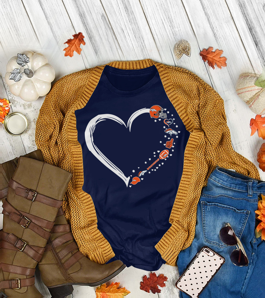 Heart-Shaped Denver Broncos Fan Love Icons and Helmet T-Shirt