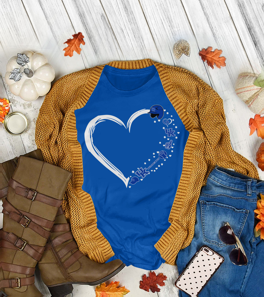 Heart-Shaped Kentucky Wildcats #1 Fan Symbol with UK Logos and Sports Icons T-Shirt