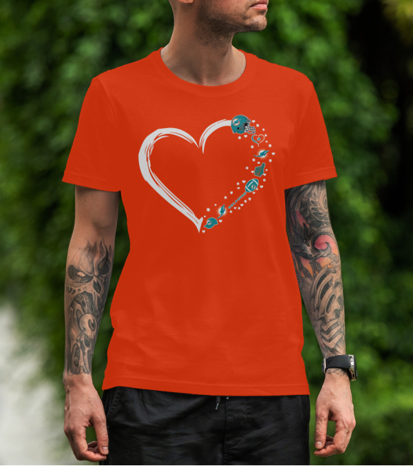 Miami Dolphins Heart Design With Helmets T-Shirt