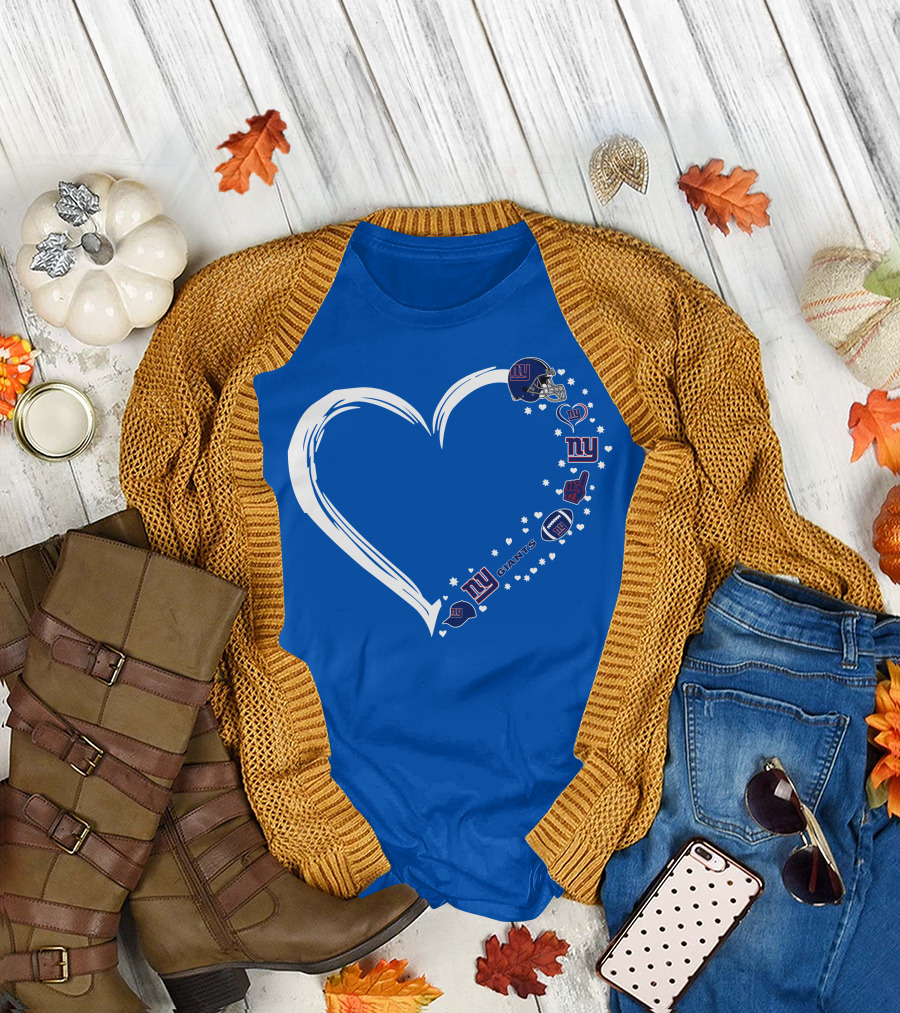 New York Giants Fan Heart Design with Logos and Symbols T-Shirt