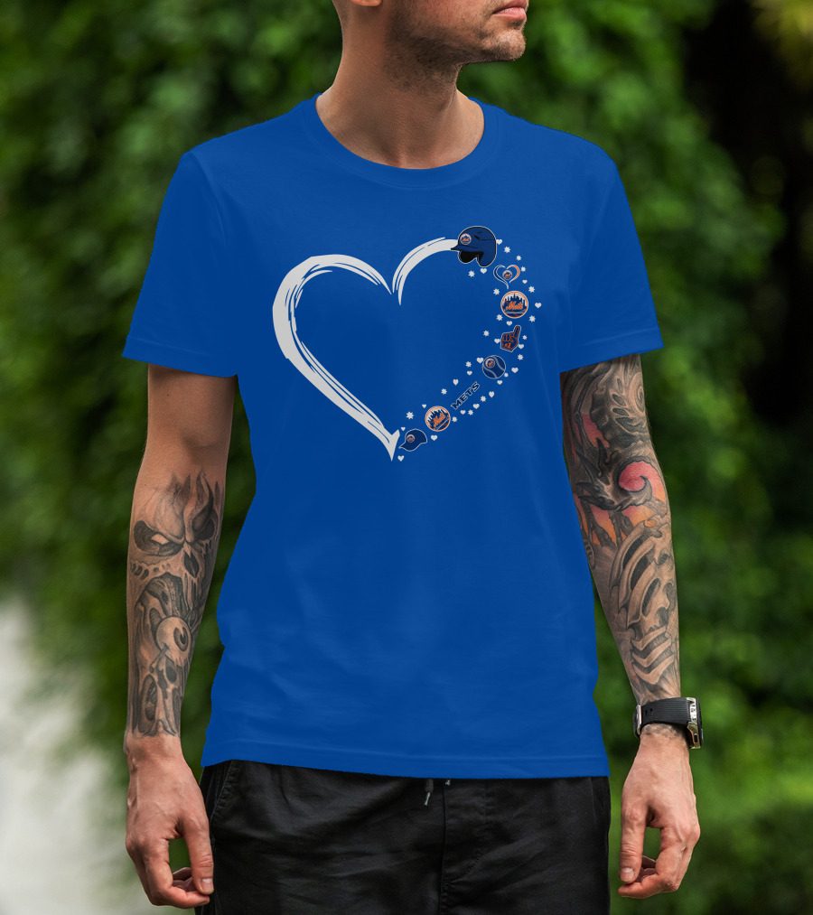 New York Mets Heart Design With Baseball Helmets T-Shirt
